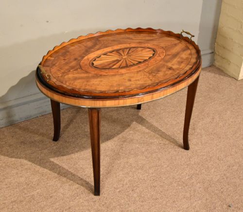 18TH CENTURY SATINWOOD INLAID OVAL TRAY ON STAND - ADDITIONAL PHOTO 6