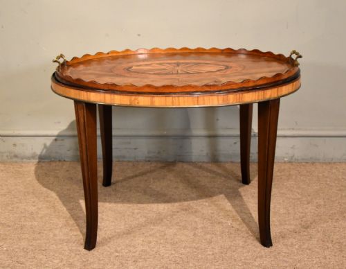 18TH CENTURY SATINWOOD INLAID OVAL TRAY ON STAND - ADDITIONAL PHOTO 7