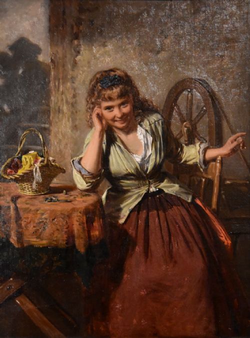 OIL PAINTING BY EDWIN THOMAS ROBERTS THE EAVESDROPPER - ADDITIONAL PHOTO 1