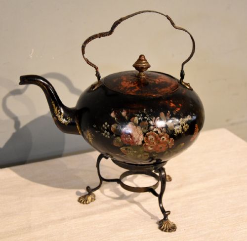 EARLY 19TH CENTURY TOLEWARE KETTLE ON STAND - ADDITIONAL PHOTO 1