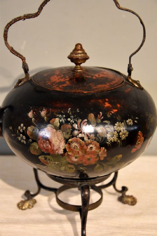 EARLY 19TH CENTURY TOLEWARE KETTLE ON STAND - ADDITIONAL PHOTO 2