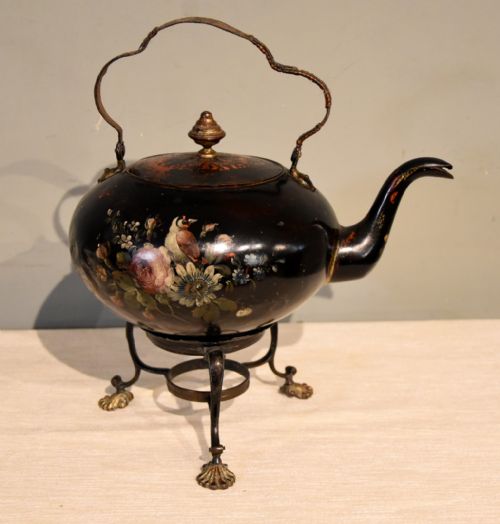 EARLY 19TH CENTURY TOLEWARE KETTLE ON STAND - ADDITIONAL PHOTO 4