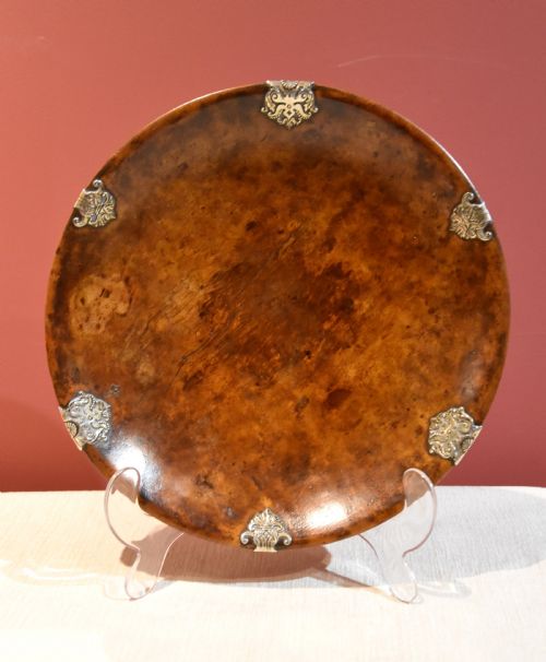 SILVER MOUNTED BURR WALNUT MAPLE BOWL