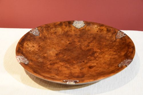 SILVER MOUNTED BURR WALNUT MAPLE BOWL - ADDITIONAL PHOTO 3