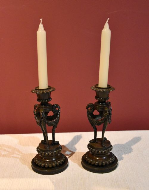 PAIR OF ENGLISH REGENCY BRONZE CANDLESTICKS - ADDITIONAL PHOTO 1