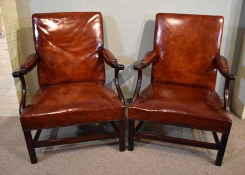 GEORGE III STYLE MAHOGANY GAINSBOROUGH ARMCHAIRS - ADDITIONAL PHOTO 2