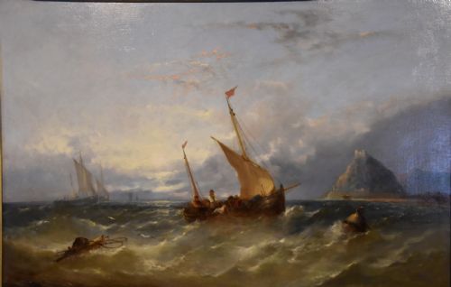 OIL PAINTING BY WILLIAM HENRY WILLIAMSON FISHING BOATS OFF ST MICHAEL'S MOUNT - ADDITIONAL PHOTO 1