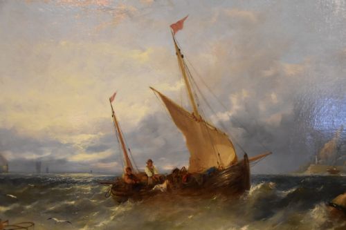 OIL PAINTING BY WILLIAM HENRY WILLIAMSON FISHING BOATS OFF ST MICHAEL'S MOUNT - ADDITIONAL PHOTO 4