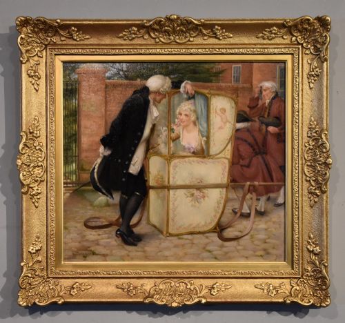 OIL PAINTING BY DELAPOER DOWNING THE SEDAN CHAIR
