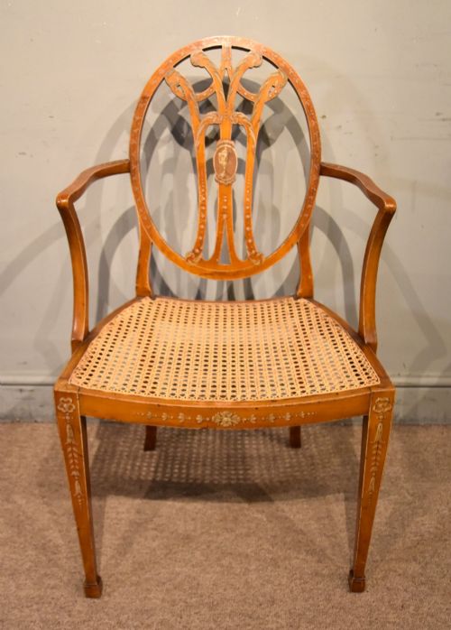 EDWARDIAN SATINWOOD PAINTED ARMCHAIR