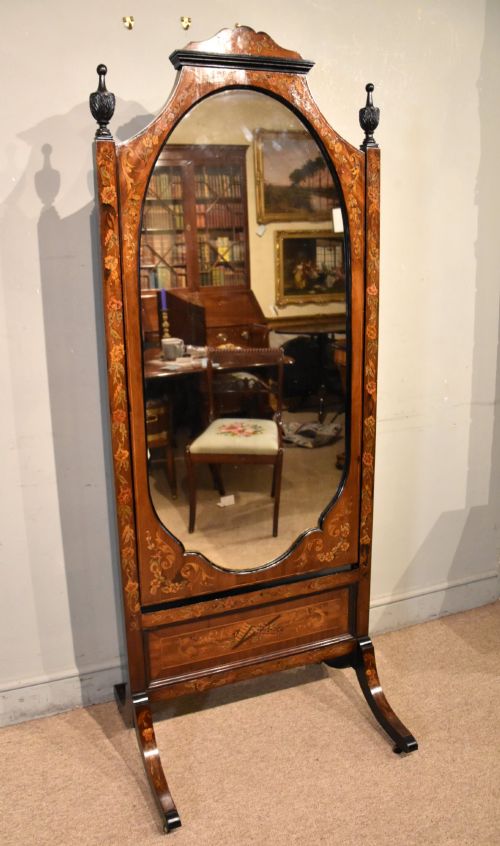 VICTORIAN MAHOGANY INLAID CHEVAL MIRROR