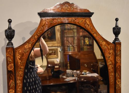 VICTORIAN MAHOGANY INLAID CHEVAL MIRROR - ADDITIONAL PHOTO 3