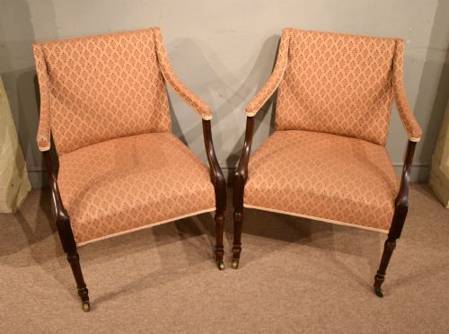 Mahogany Upholstered Pair of Armchairs