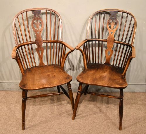 Welsh Elm High Back Windsor Armchairs