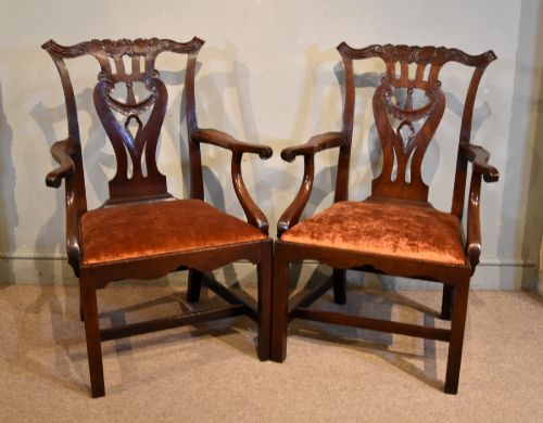 Pair 18th Century Mahogany Irish Chippendale Armchairs