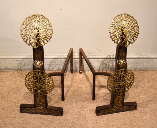 19th Century Fire Brass and Iron Andirons/fire Dogs
