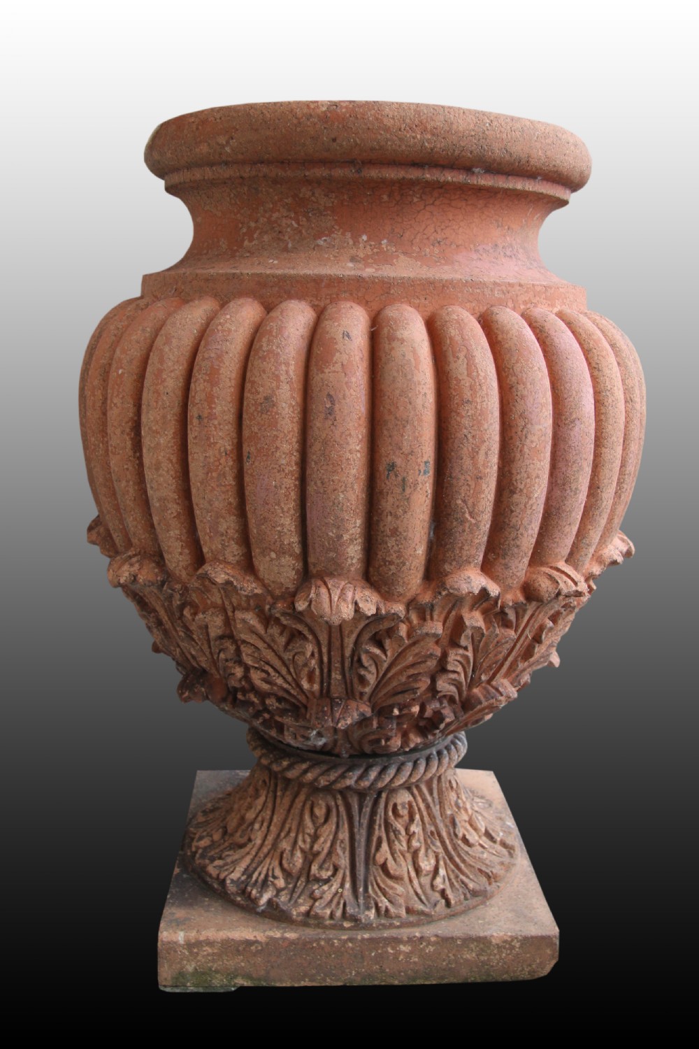 Good Quality Late 19th Century Terracotta Carved Lobed Urn
