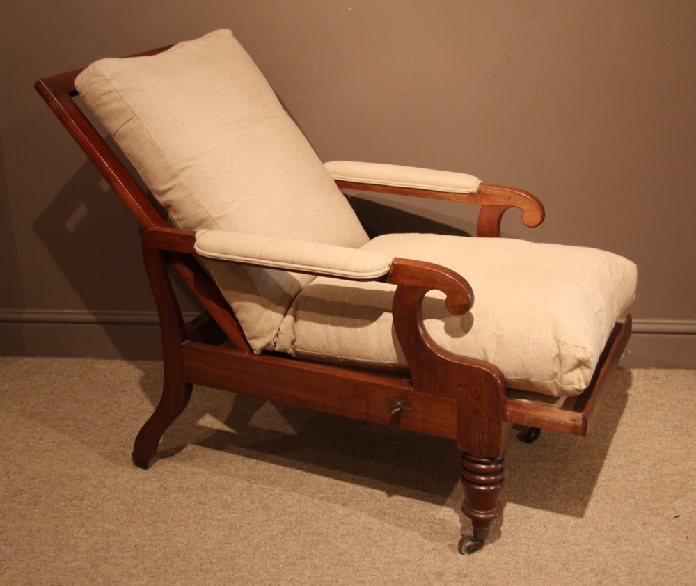 Good 19th Century Campaign Mahogany Reclining Armchair