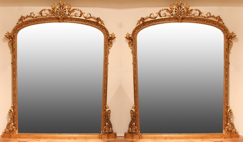Large Pair of English Overmantle Mirrors of Exceptional Quality, Circa 1860