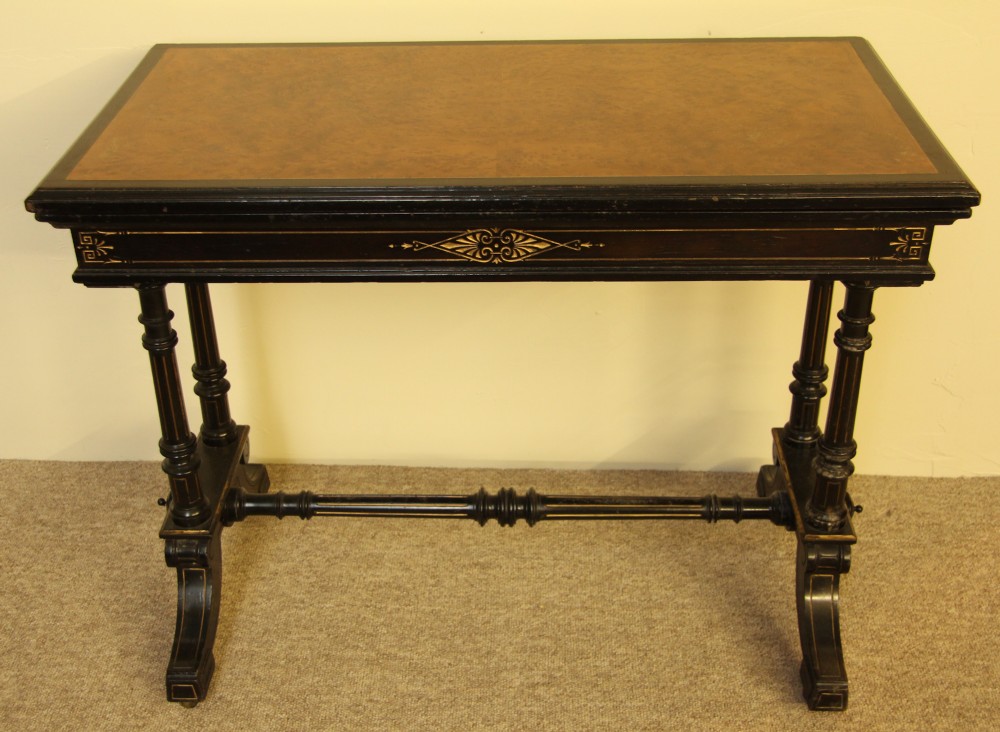 19th Century Amboyna and Ebonised Card Table Stamped Gillows