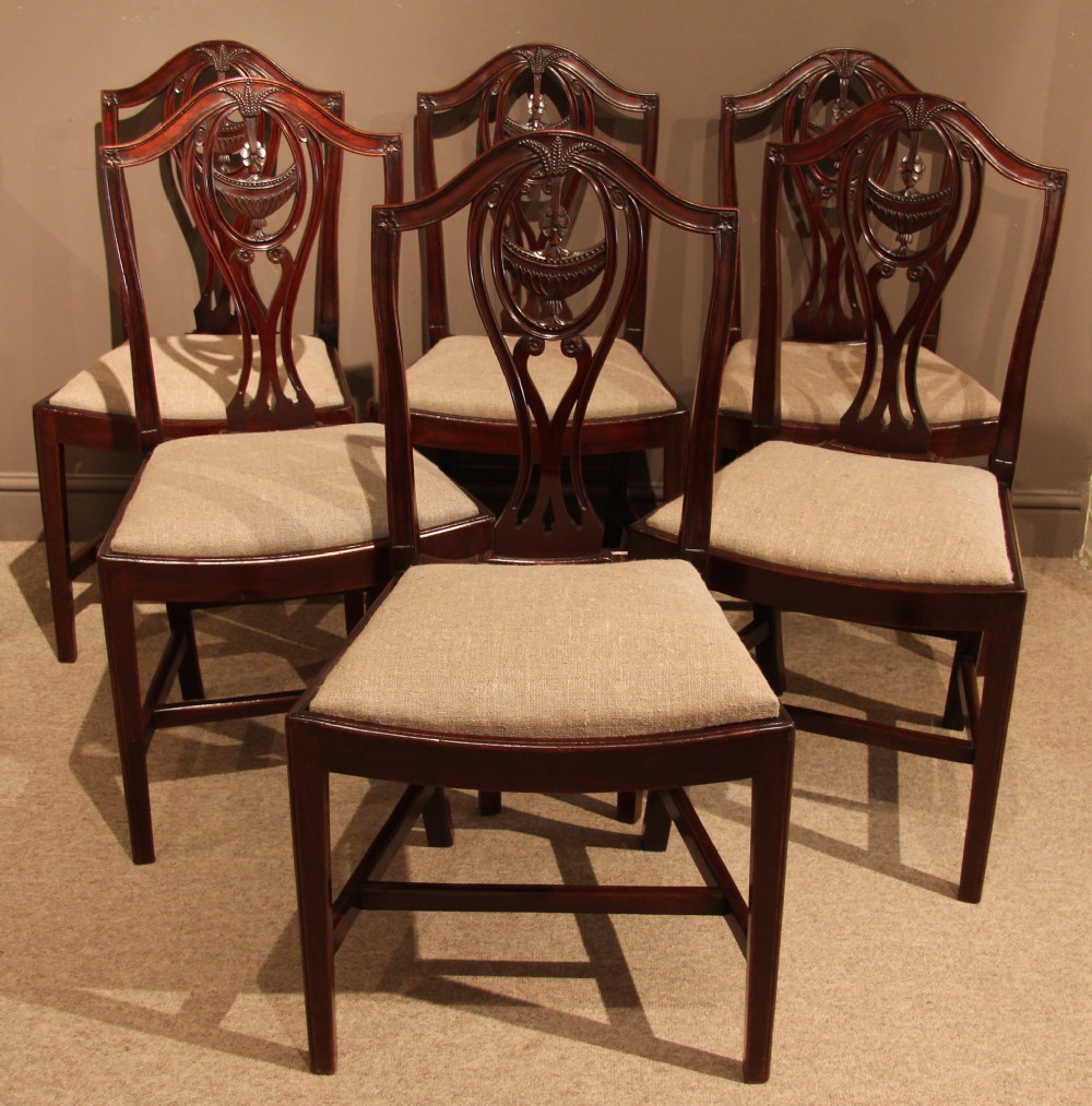 Six Cuban Mahogany Hepplewhite Dining Chairs, Circa 1860