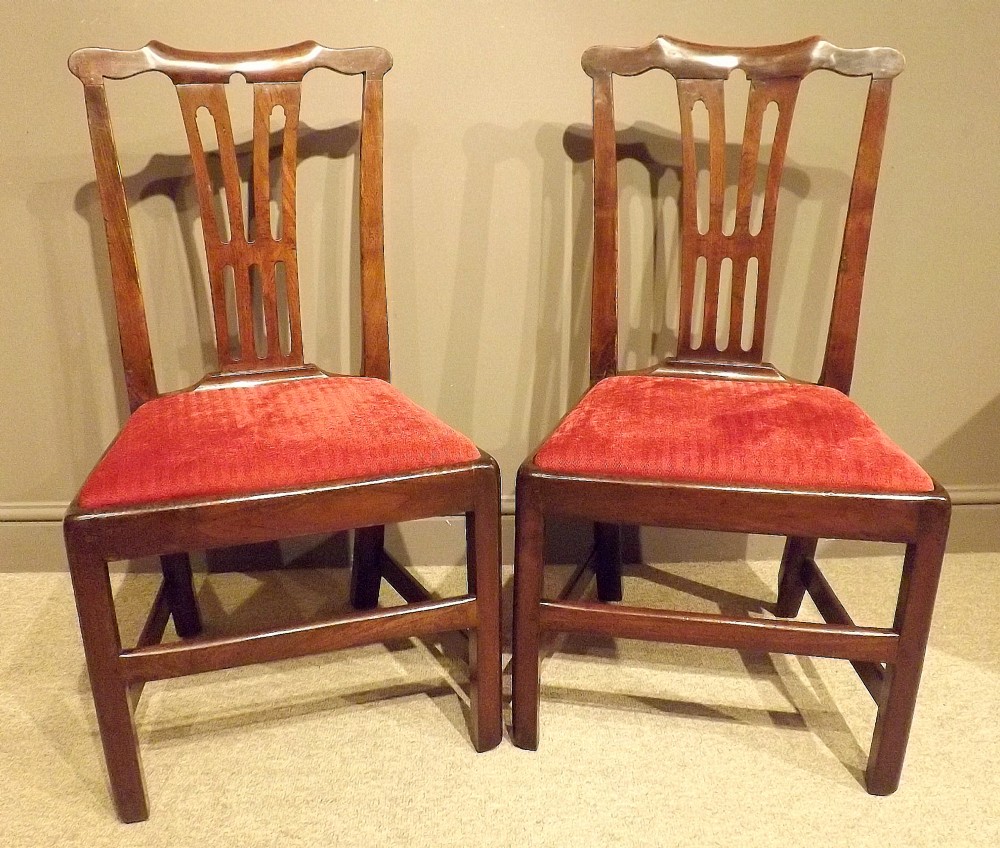 Pair of Fruitwood Early George III Country Chippendale Chairs 