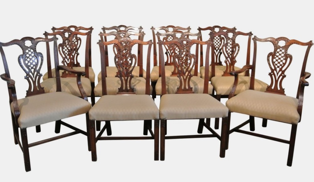A Fine Set of Twelve Mahogany Chippendale Style Dining Chairs 