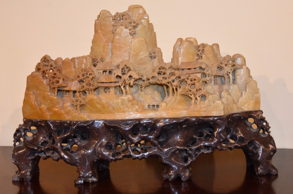 Late 19th Century Chinese Soapstone Village Carving