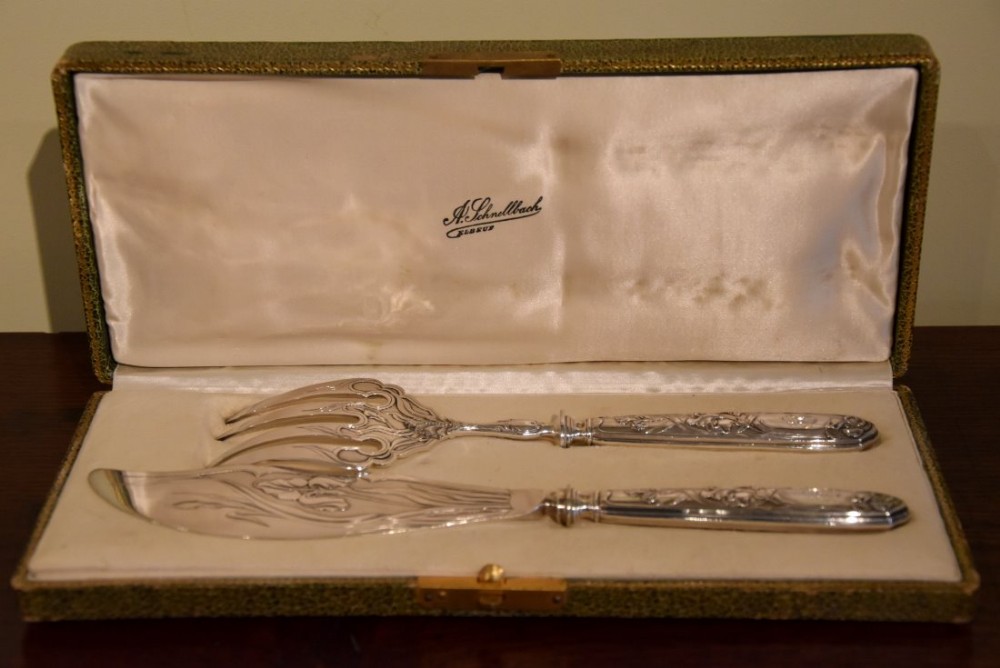 Iris Motif French Silver Fish Servers 