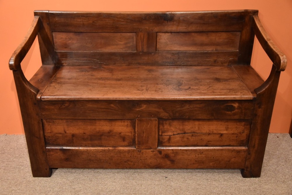 A Handsome French Chestnut and Fruitwood Bench