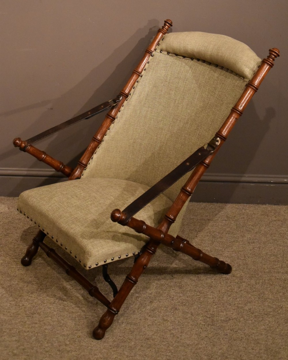 A Good Late 19Century Oak Campaign Armchair 