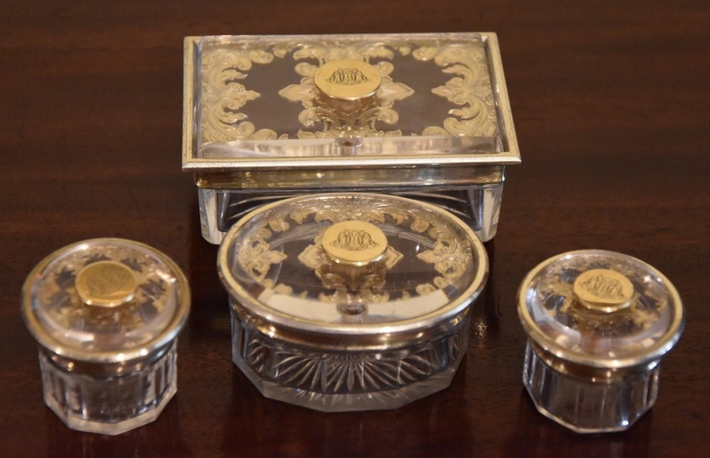 Super Set of Four Quality Dressing Table Jars in Silver gilt