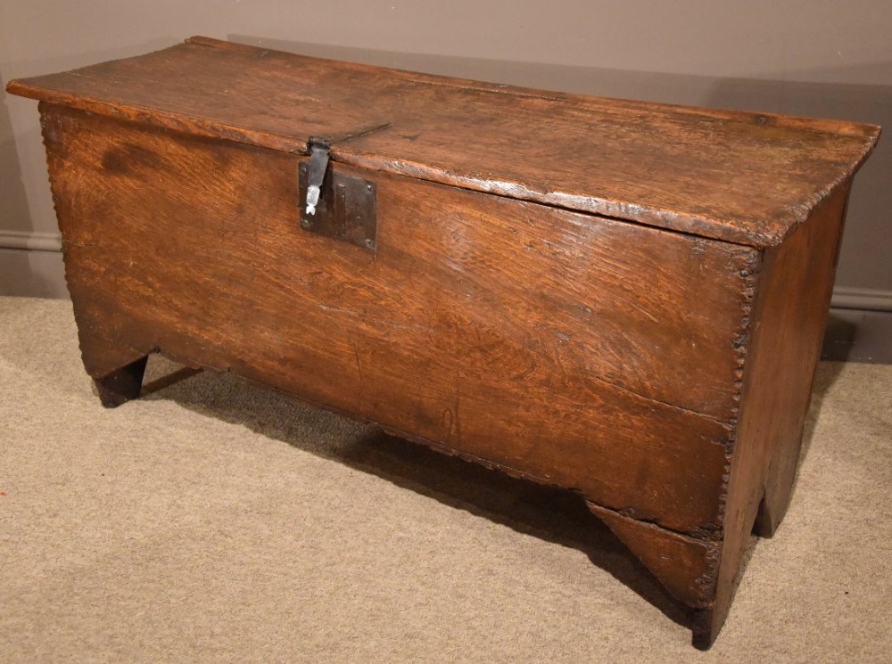 A Mid 17th Century Ash and Elm Six Plank Coffer