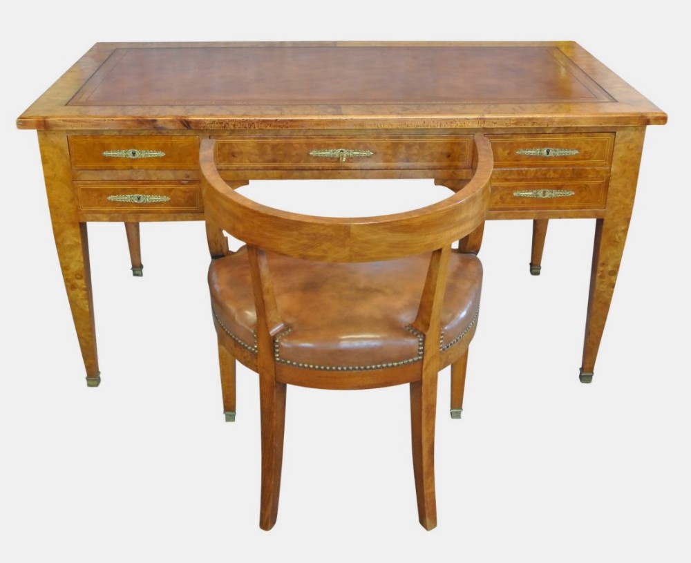 Burr Elm Empire Free Standing Desk and Ensuite Chair