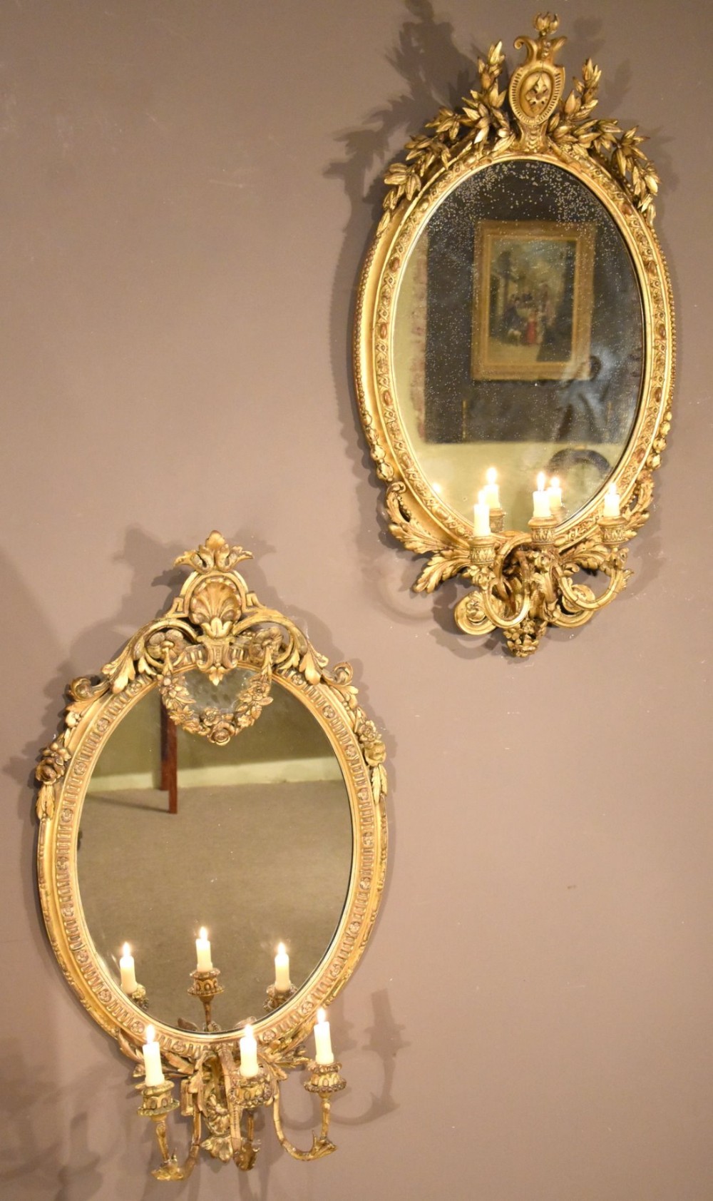 Pair of 19th Century Oval Gilt Girandole Mirrors 