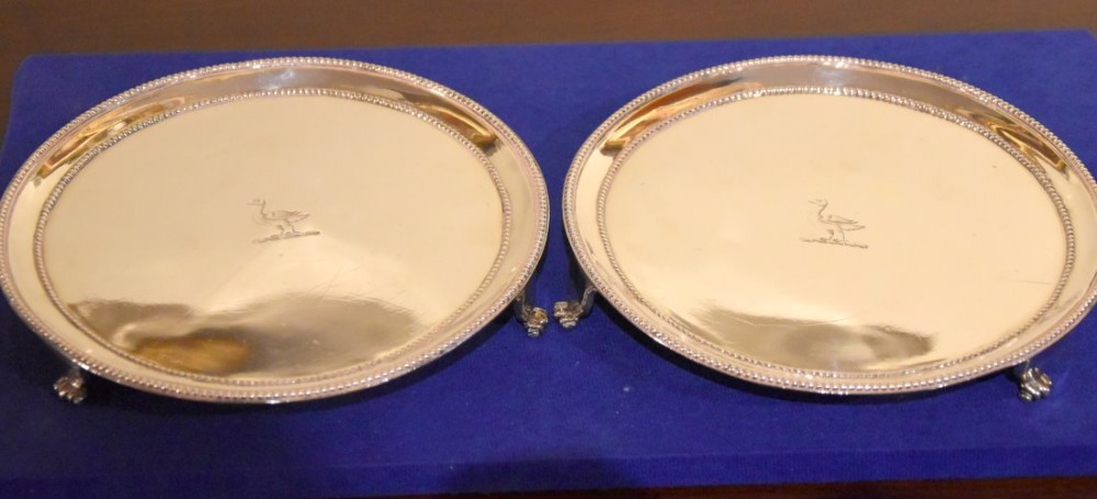Pair of Small Silver Waiters Bearing the Crest of Baronet Coote