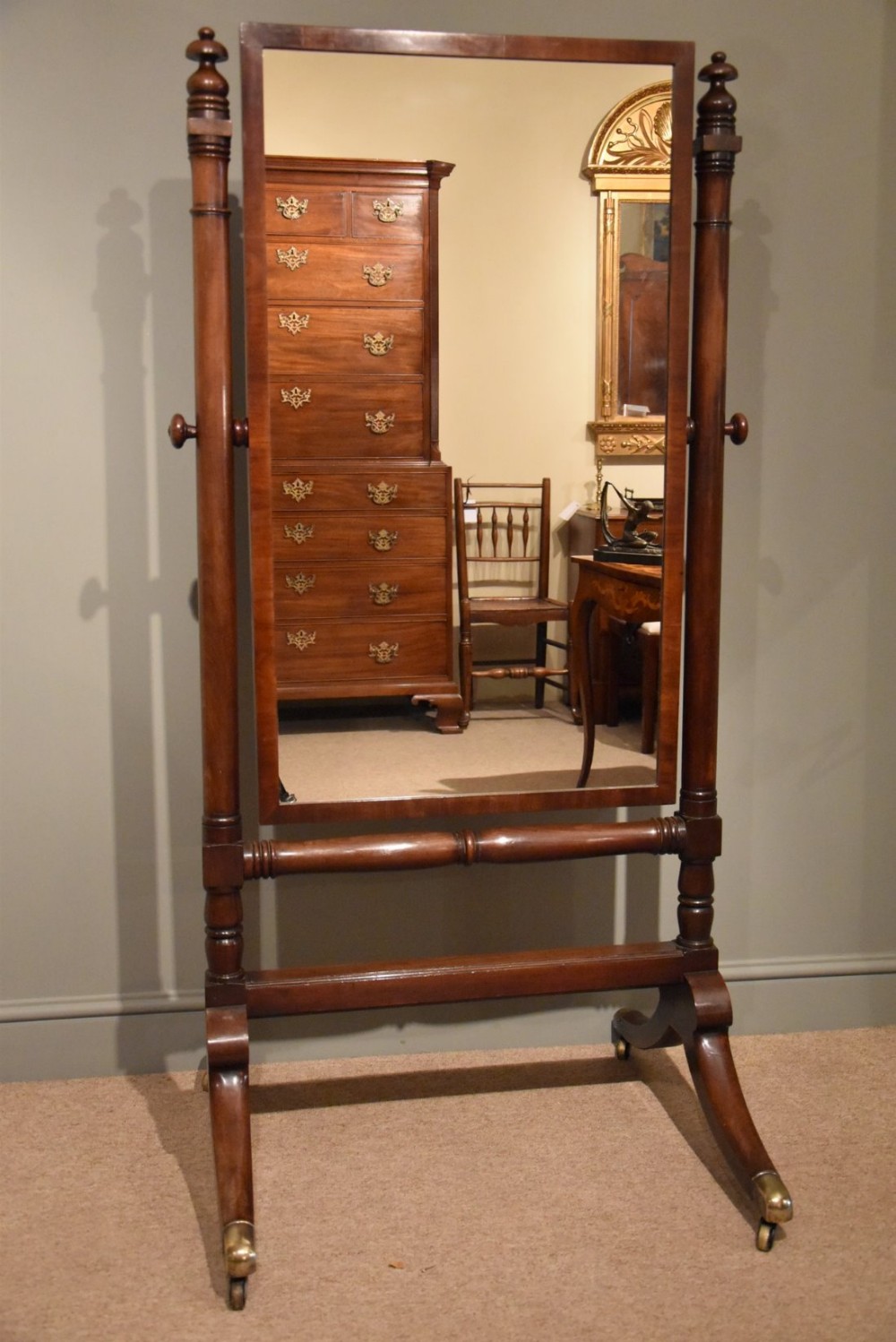 A Good William IV Mahogany Cheval Mirror 