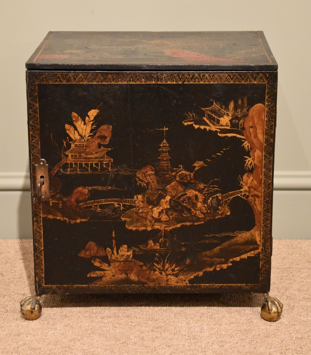 A Delightful Late 18th Century Black Jappaned Table Cabinet 