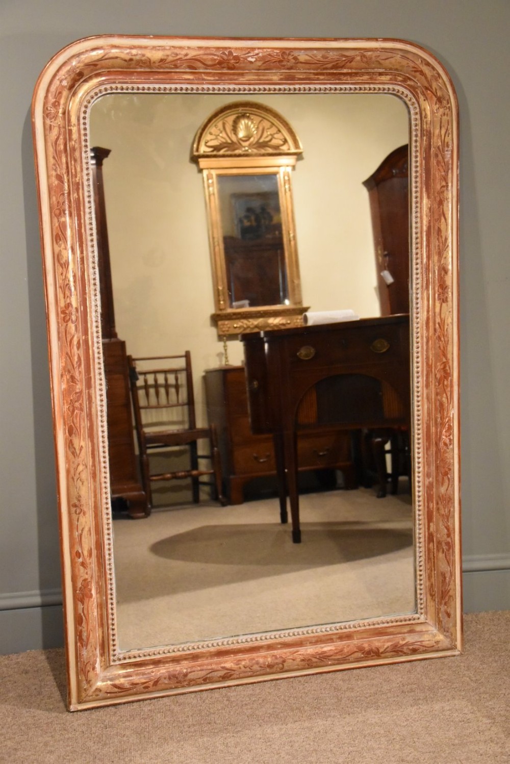 A Louis Phillippe Mirror with Gilt and Decorated Frame