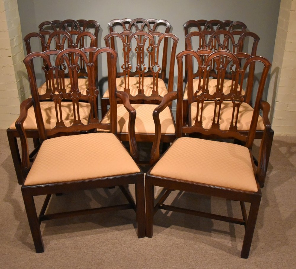 Set of Eight Mahogany Early 20th Century Ribbon Back Dining Chairs