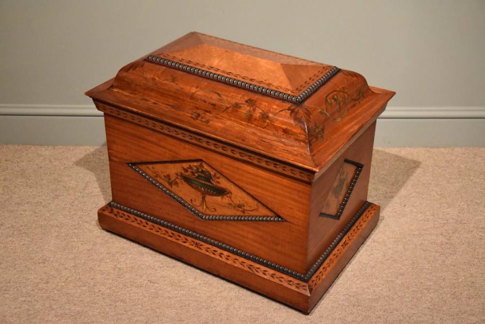 A Superb Regency Satinwood and Birds Eye Maple Cellarette 