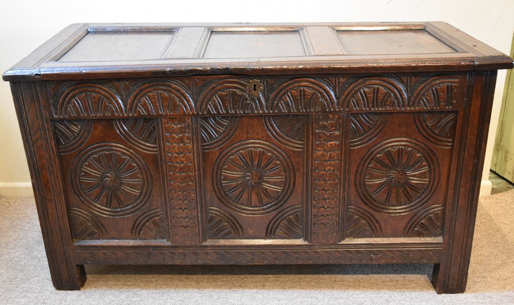 An Attractive Late 17th century Oak Carved Coffer