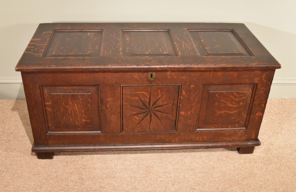 A Charming Small Oak Three Panelled Coffer