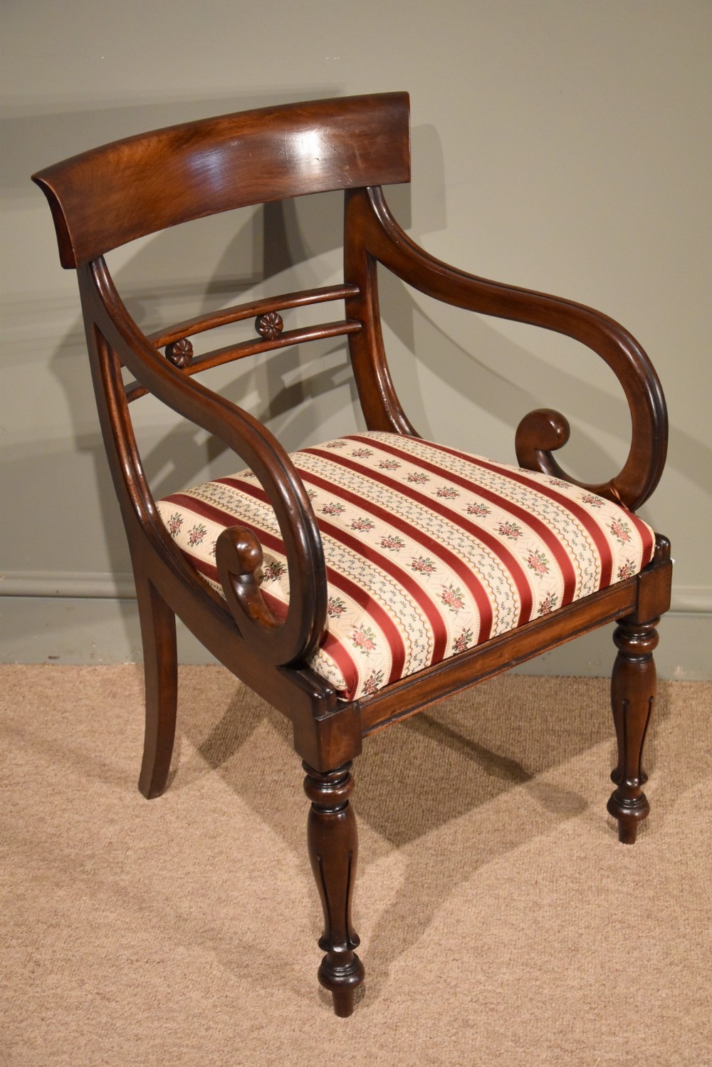 A Mahogany William IV Scroll Arm Elbow Desk Chair