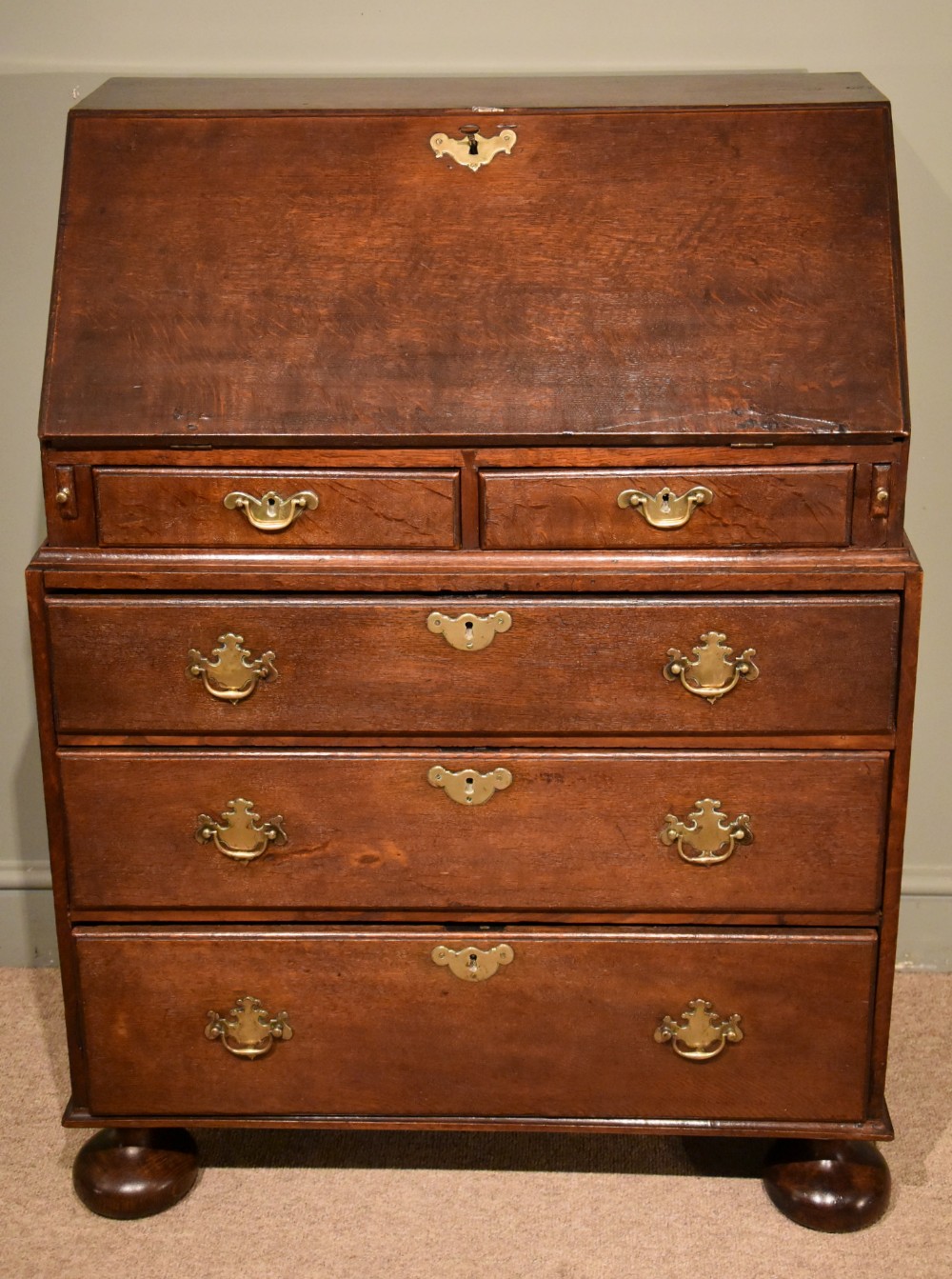 Early Queene Anne Two Part Oak Bureau