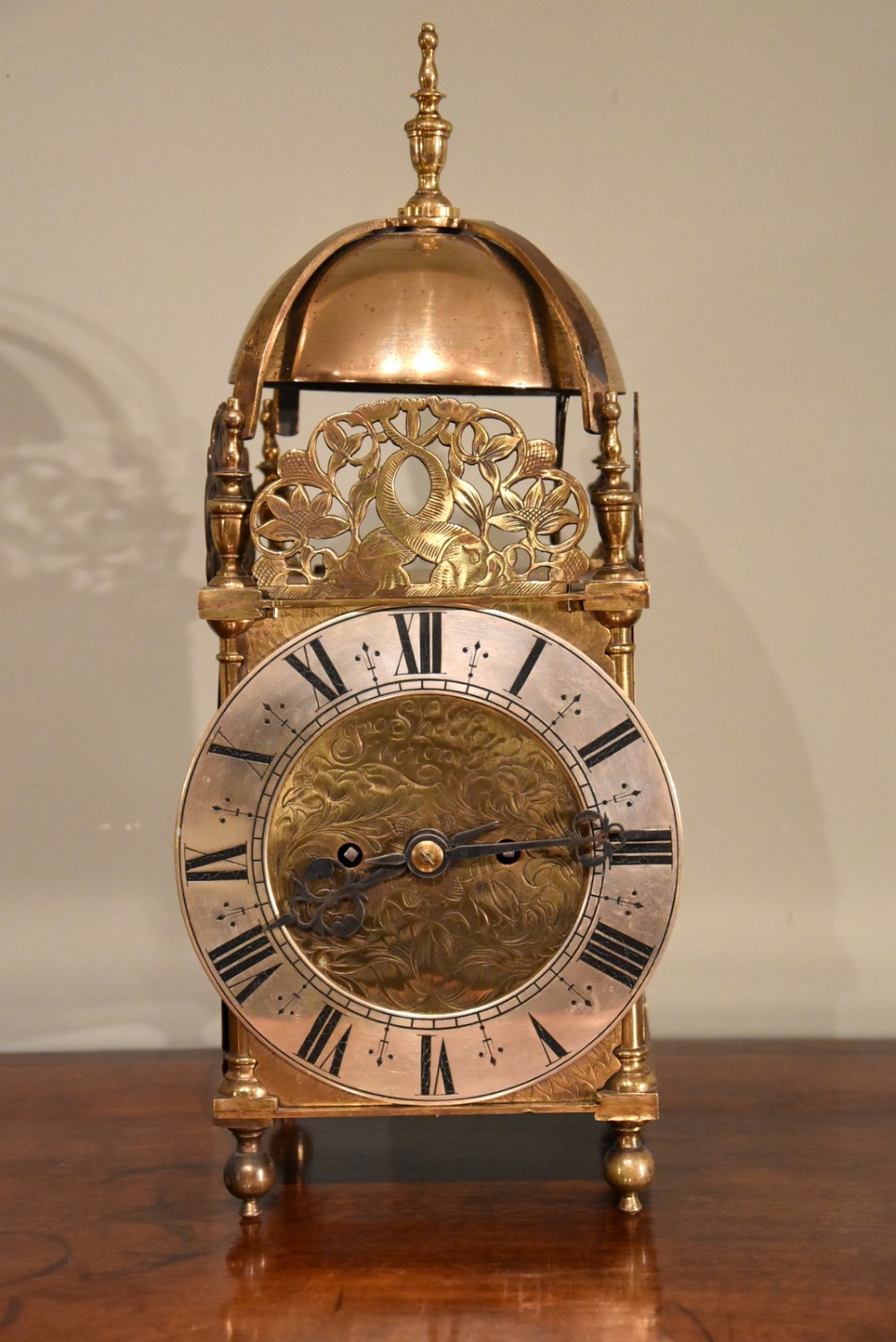 A Victorian Quarter Striking Lantern Clock with Silvered Chapter Ring