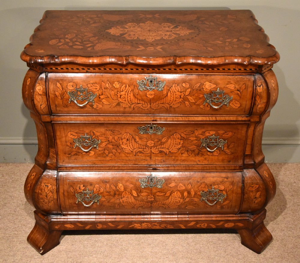 A Wonderful Floral Marquetry Dutch Bombe Fronted Chest of Drawers