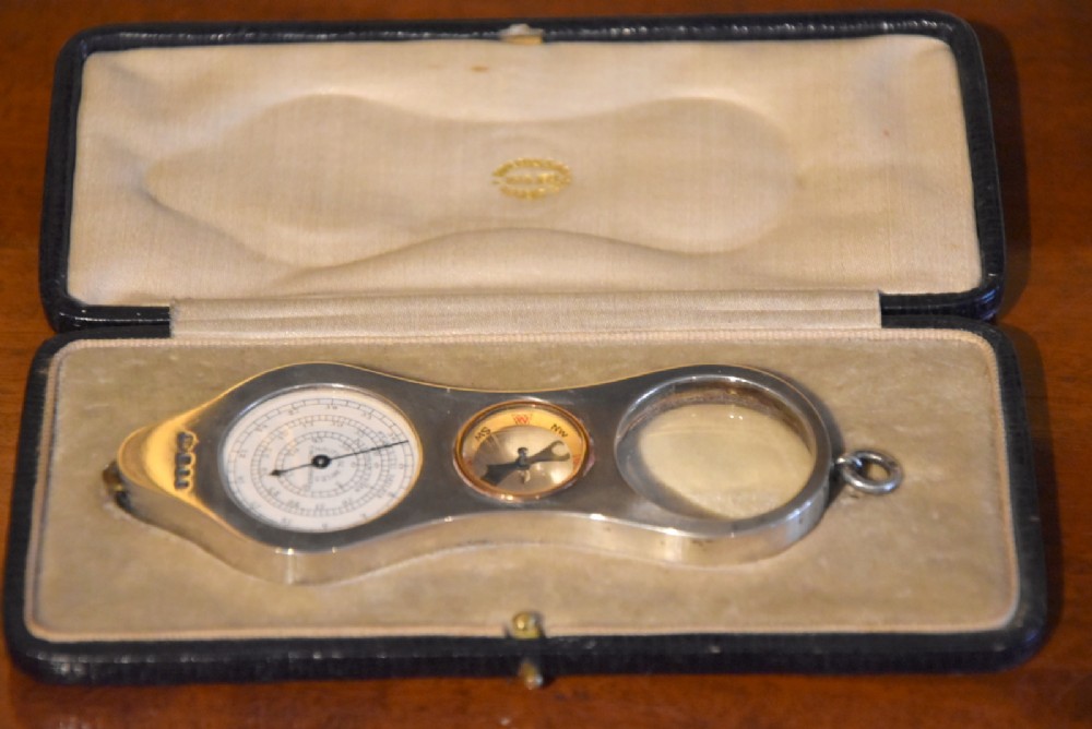 Unusual Silver Compass Magnifying Glass and Opisometer