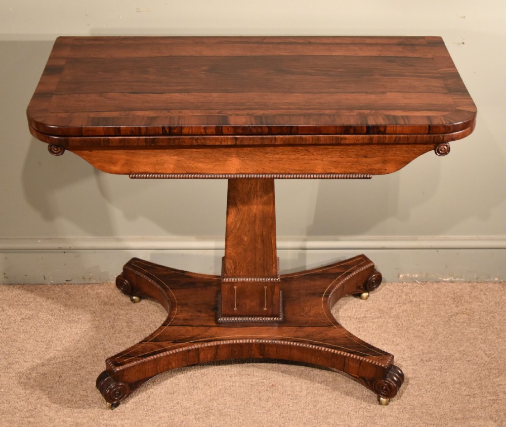 An Elegant William IV Rosewood Card Table With Brass Inlay