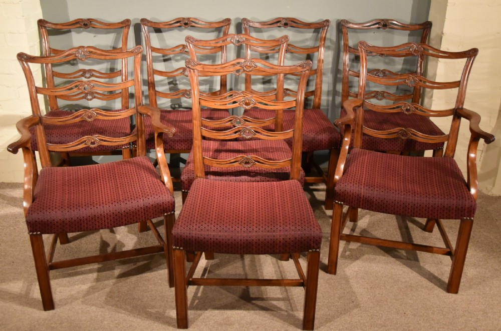 Set of 8 George III Period Mahogany Ladderback Dining Chairs